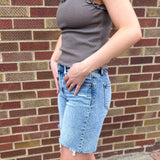 Mid Rise Vervet Light Wash Distressed Jorts
