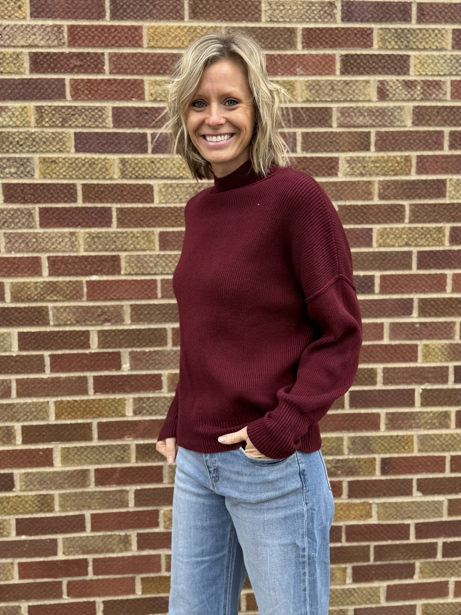 Mock Neck Ribbed Sweater