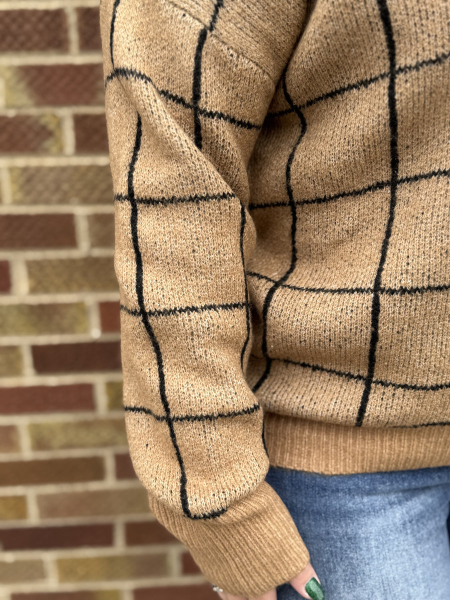 Grid Print Knit Sweater