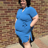 Plus Midi V-Neck Waist Tie Dress