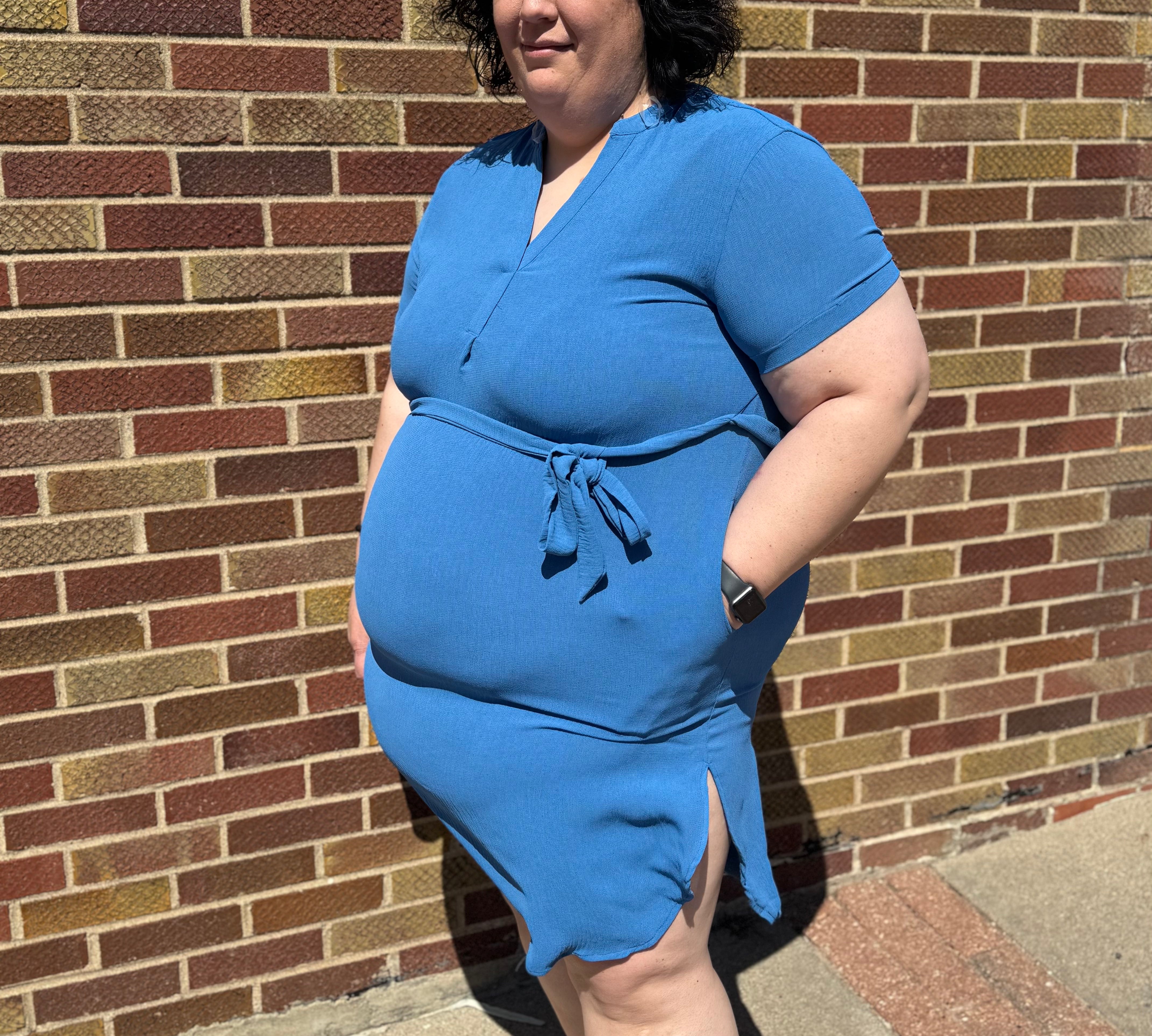 Plus Midi V-Neck Waist Tie Dress