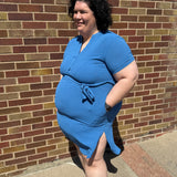 Plus Midi V-Neck Waist Tie Dress