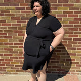 Plus Midi V-Neck Waist Tie Dress