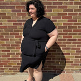 Plus Midi V-Neck Waist Tie Dress