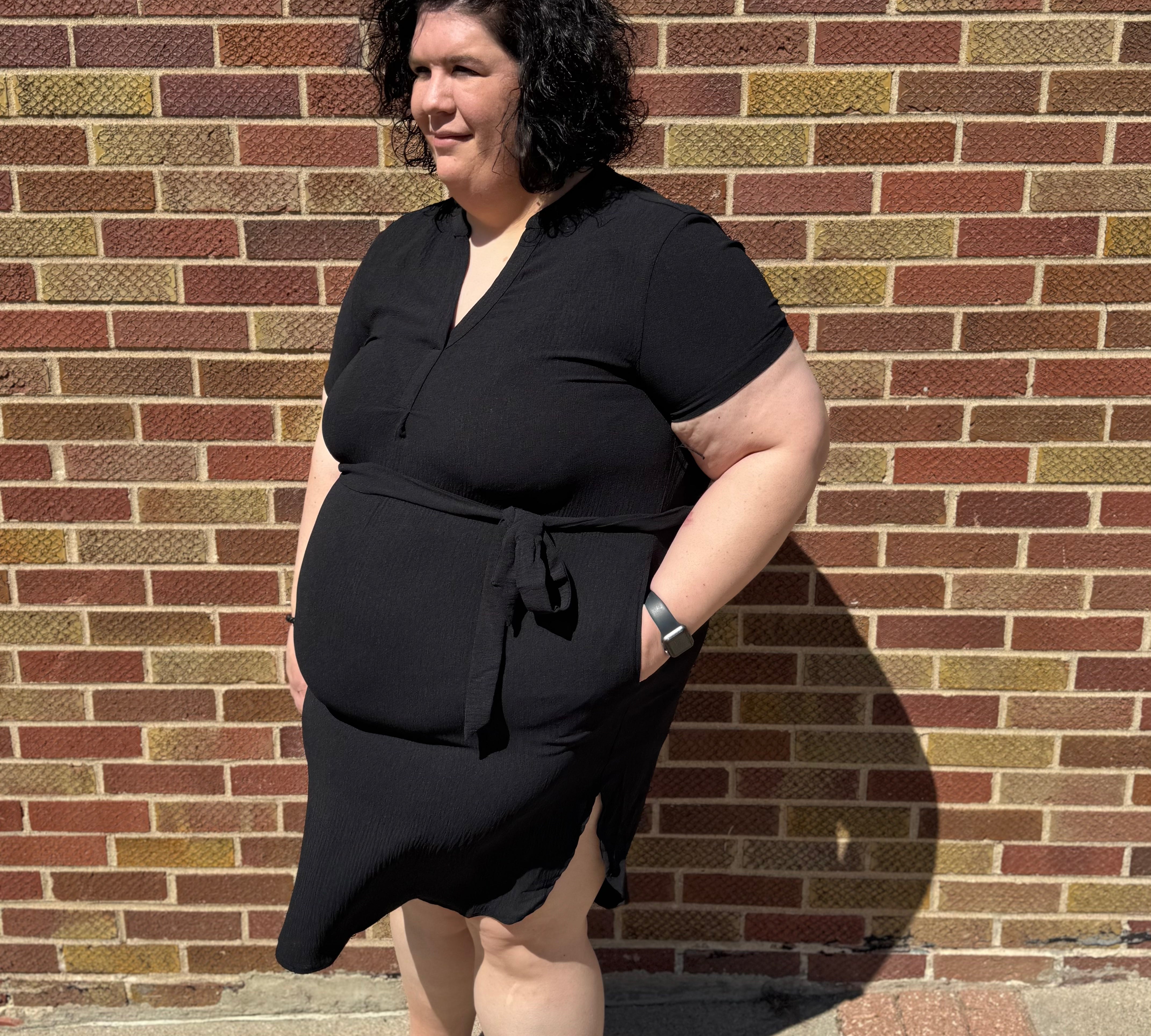 Plus Midi V-Neck Waist Tie Dress