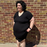 Plus Smocked V-Neck Shirt Tail Dress