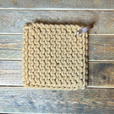 Square Cotton Pot Holder w/ Leather Loop 8”