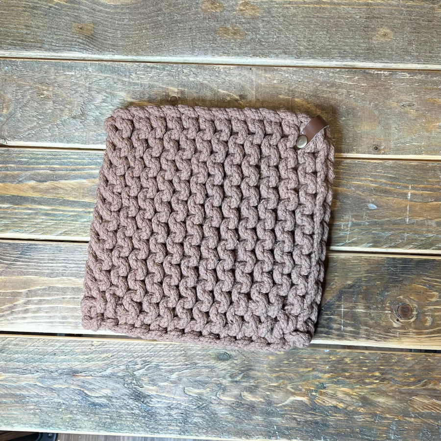 Square Cotton Pot Holder w/ Leather Loop 8”