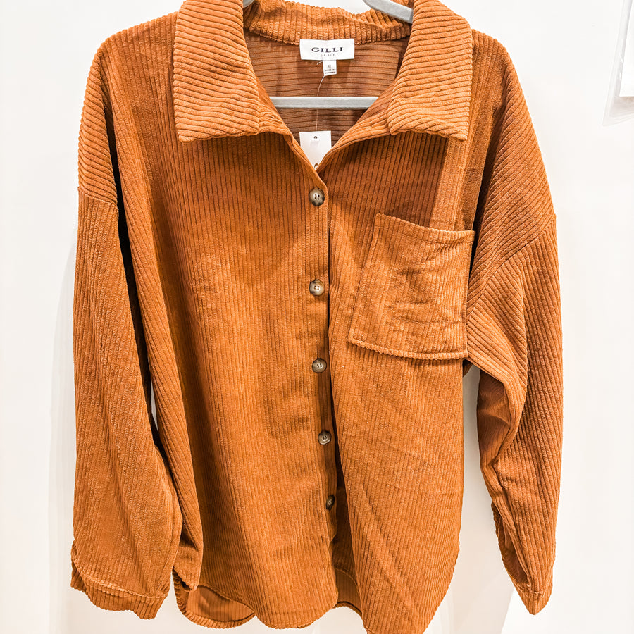 Plus Camel Button Down Corduroy Shacket