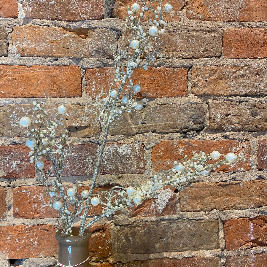 Champagne Glittered Twig Stem w/ Pearls 27”