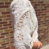 V-Neck Crochet Woven Fit Cardigan
