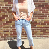 V-Neck Crochet Woven Fit Cardigan