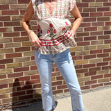V Neck Floral Pattern Ruffle Sleeve Top