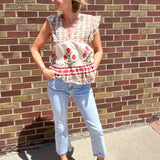 V Neck Floral Pattern Ruffle Sleeve Top