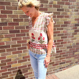 V Neck Floral Pattern Ruffle Sleeve Top