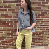 Oversize Short Sleeve Stripe Button Down Top