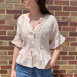 Striped Bell Sleeve Linen Top