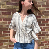Striped Bell Sleeve Linen Top