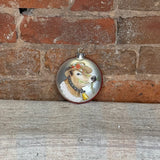Red Rimmed Farm Animal Glass Disc Orn 4”