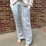 Striped Straight Fit Pants w/Pocket