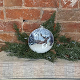 Snowy Deer Glass Disc Orn 6"