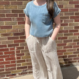 Denim Round Neck Short Sleeve Top