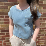 Denim Round Neck Short Sleeve Top