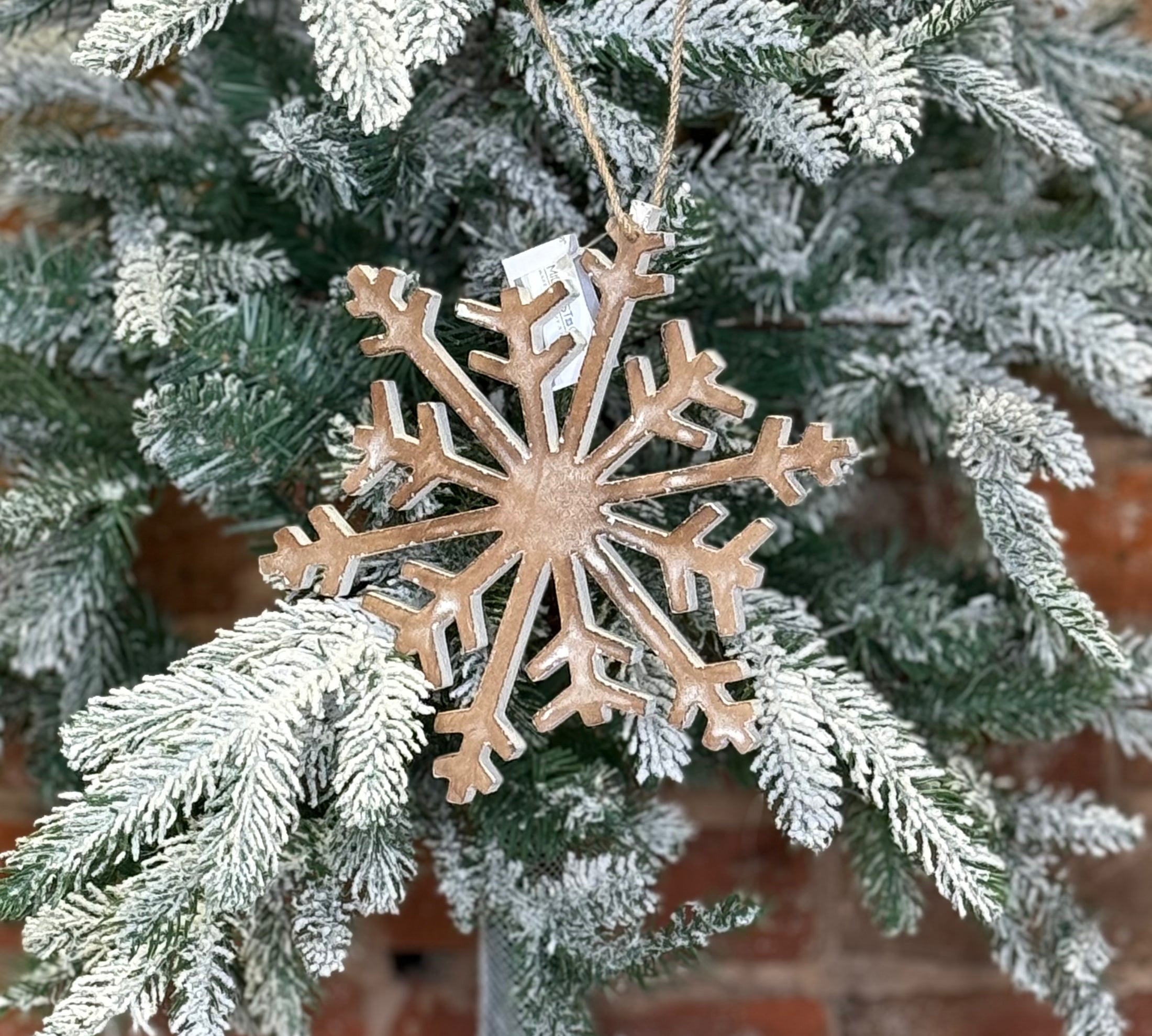 Whitewashed Wood Snowflake Orn 8"