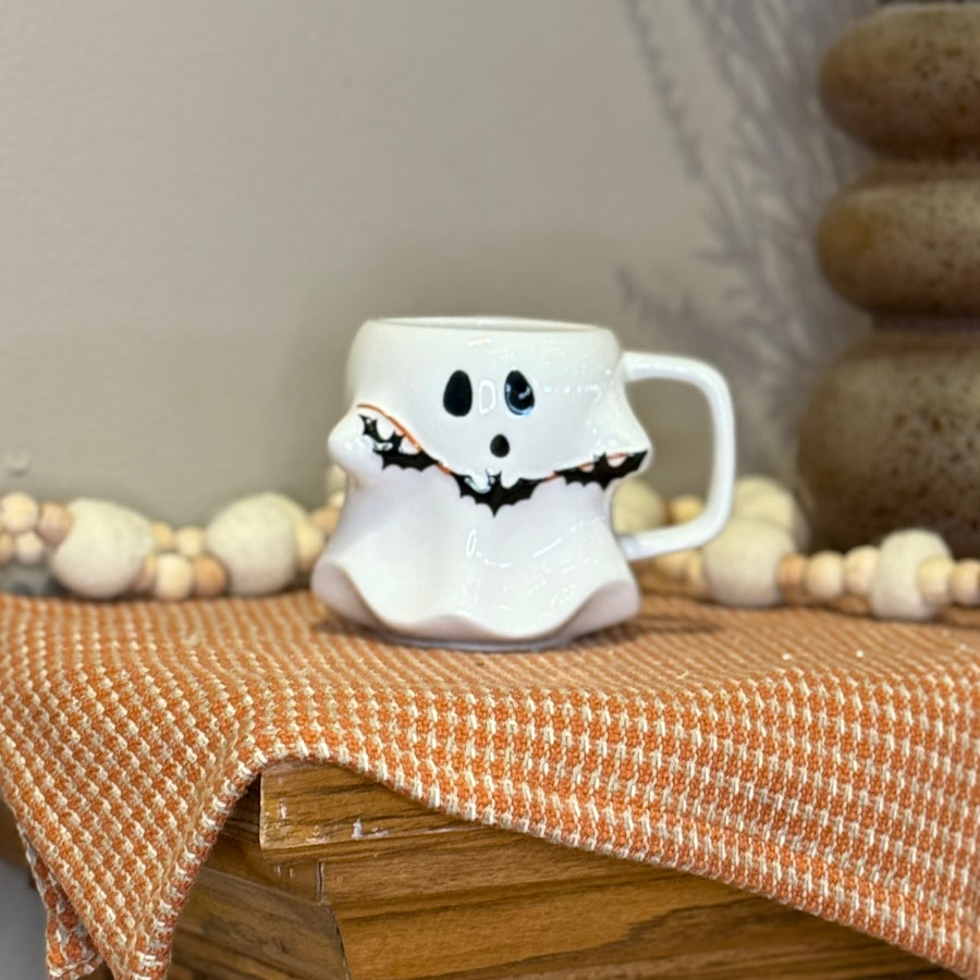 Ghost Mug w/ Bats 4”