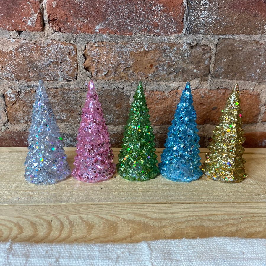 Colorful Lighted Glitter Tree 5"