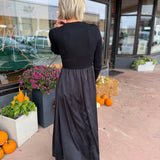 Ribbed Mock Neck Satin Midi Dress