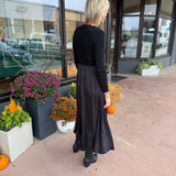 Ribbed Mock Neck Satin Midi Dress