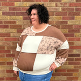 Plus Floral Cable Knit Patchwork Top
