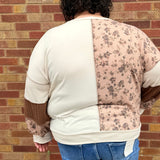 Plus Floral Cable Knit Patchwork Top