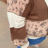 Plus Floral Cable Knit Patchwork Top