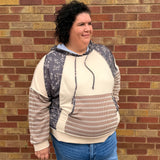 Plus Oversized Stripe Floral Colorblock Hoodie