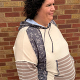 Plus Oversized Stripe Floral Colorblock Hoodie