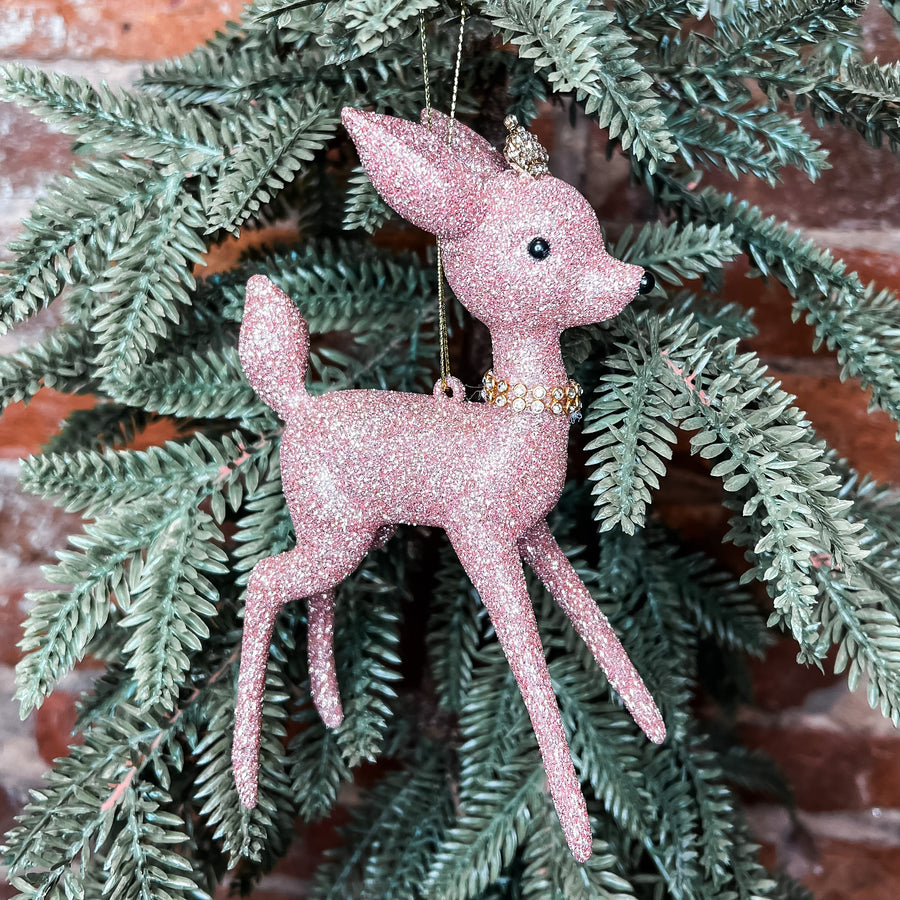 Glitter Pink Deer Orn 6.5”