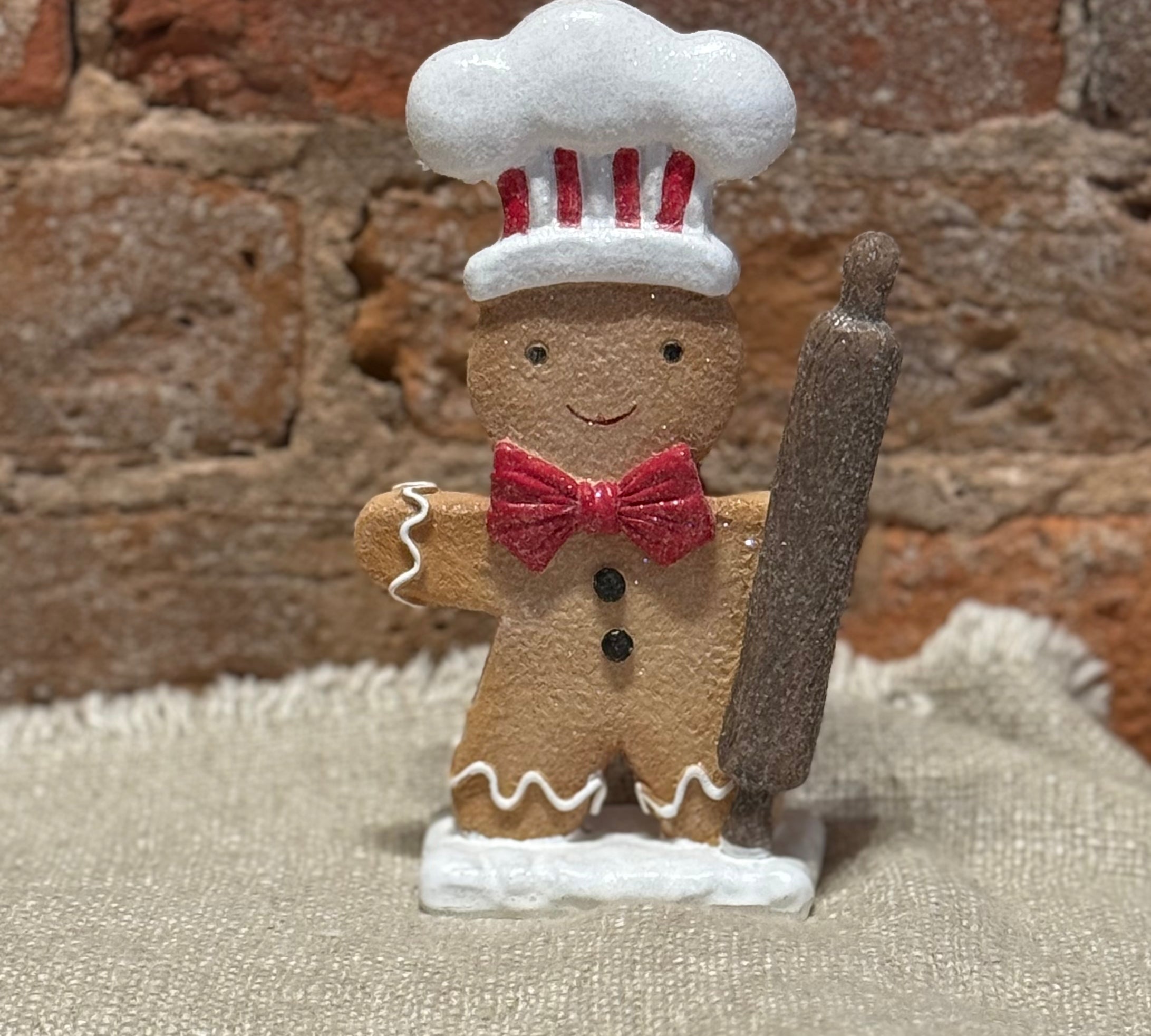 Brown/Red/White Resin Gingerbread Baker Men 7”
