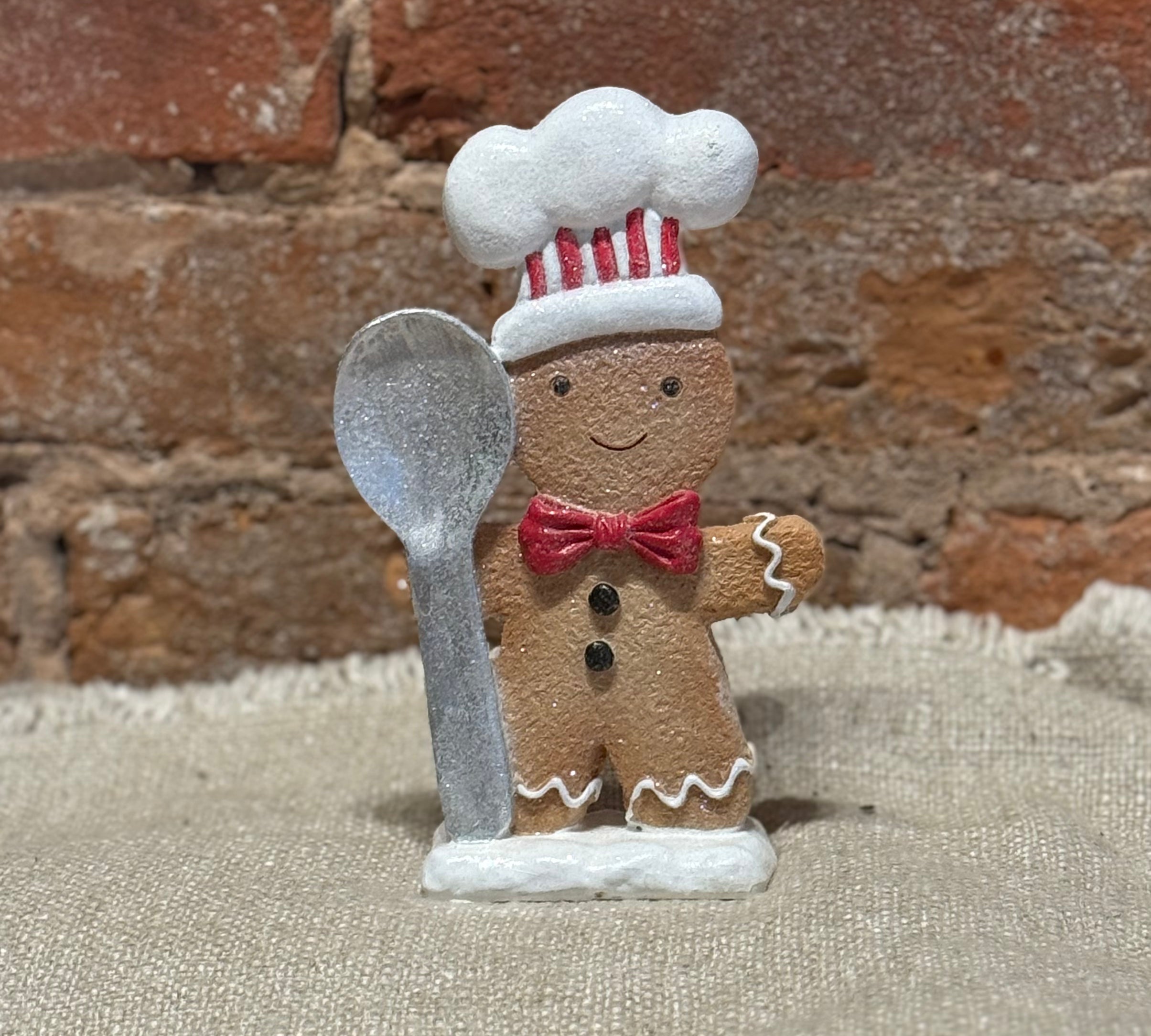 Brown/Red/White Resin Gingerbread Baker Men 7”