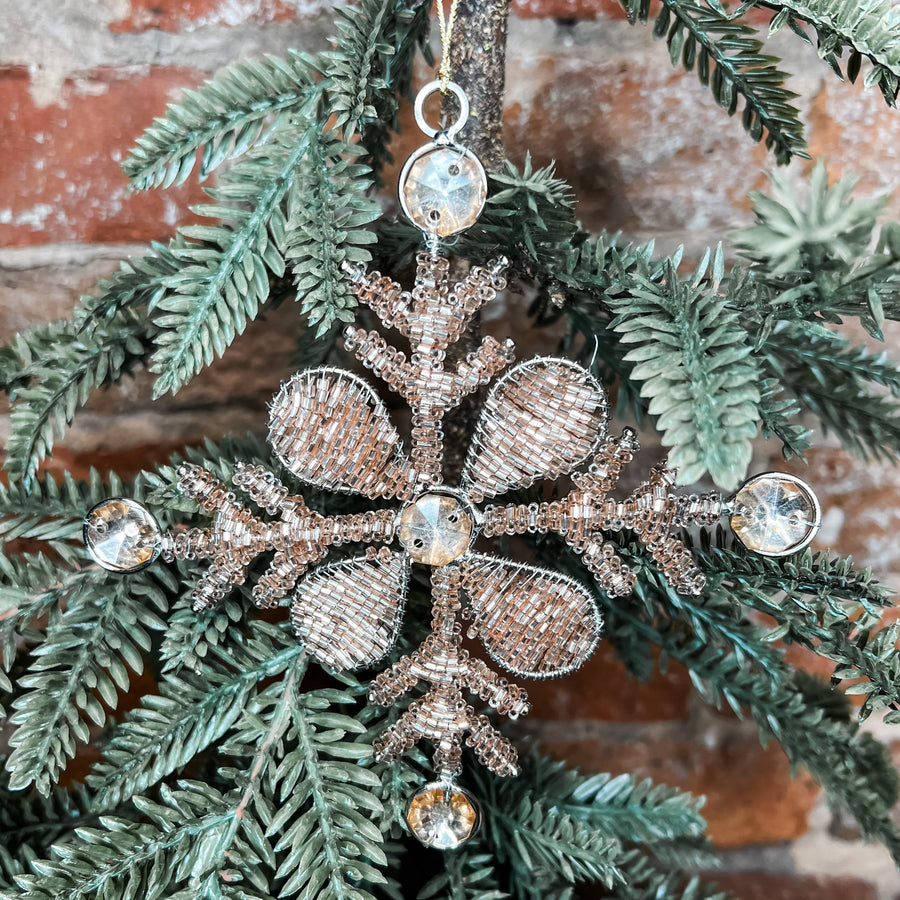 Champagne Glass Bead Snowflake Ornament 6”