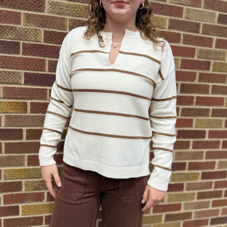 Stripe Cutout V-Neck Sweater Knit Top