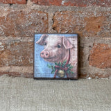 Festive Pig Block Sign 4x4"