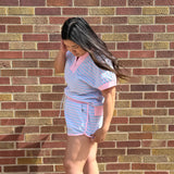 Blue/Pink Stripe Half Zip Top