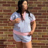 Blue/Pink Drawstring Knit Short