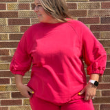 French Terry Bubble Sleeve Crew Neck Top