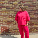 French Terry Bubble Sleeve Crew Neck Top