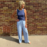 Stripe Lace Trim Wide Leg Pants