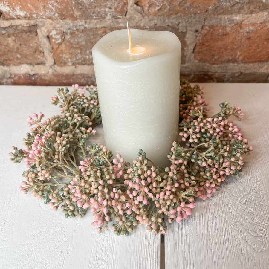 Pink/Green Tiny Berry Table Wreath 9”