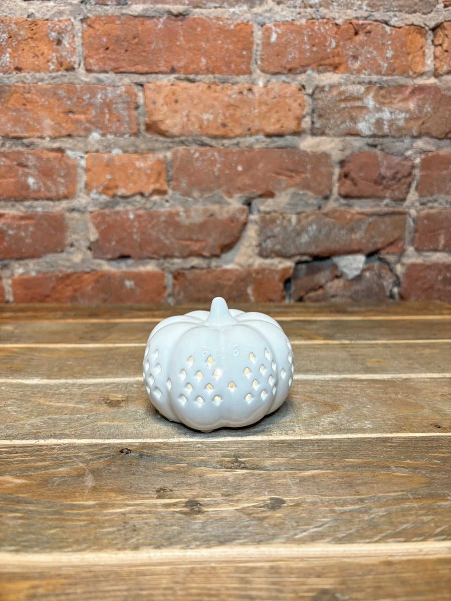 White Ceramic Cutout LED Pumpkin 3.5”